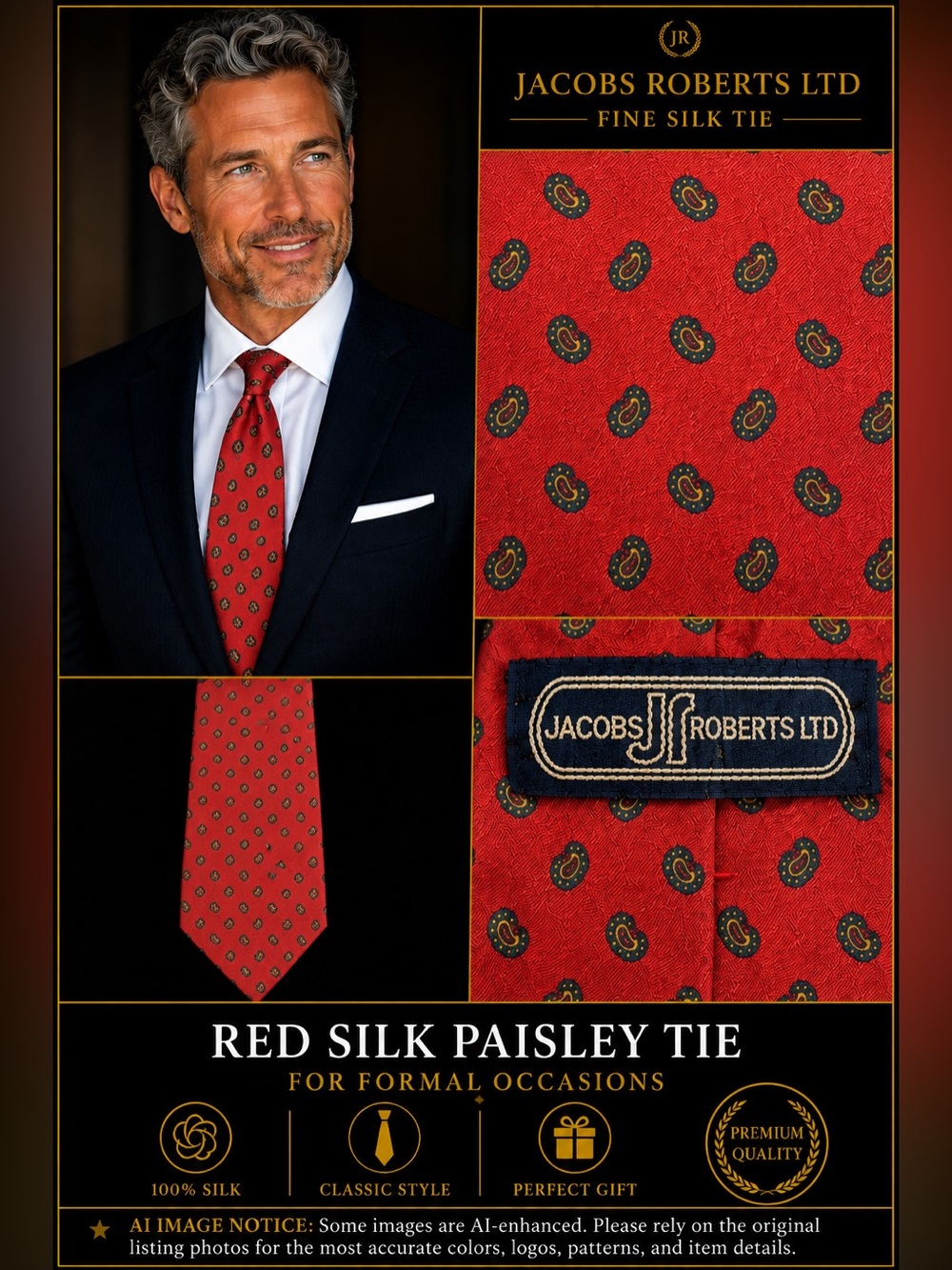Red Silk Paisley Tie for Formal Occasions